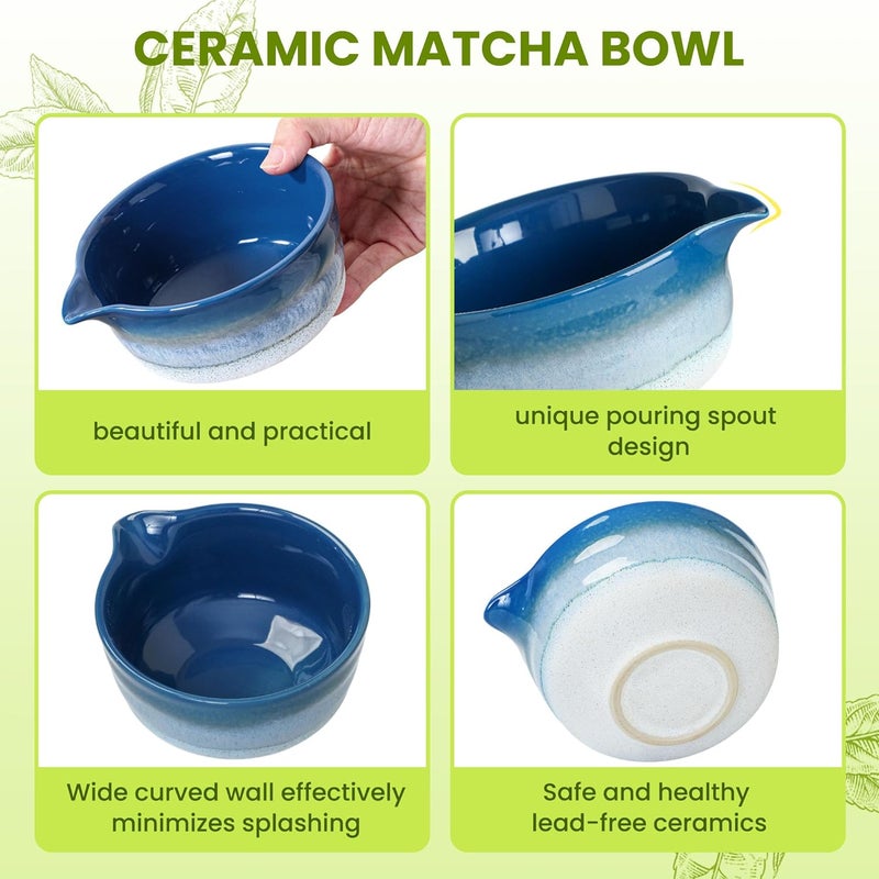 GBBG Matcha Whisk Set, Ceramic Matcha Kit Desert Style, Matcha Whisk and Bowl, Bamboo Scoop and Rest, Sifter and Tea Towel, 7 Pcs Gifts for Matcha Lover (Blue) - Image 4